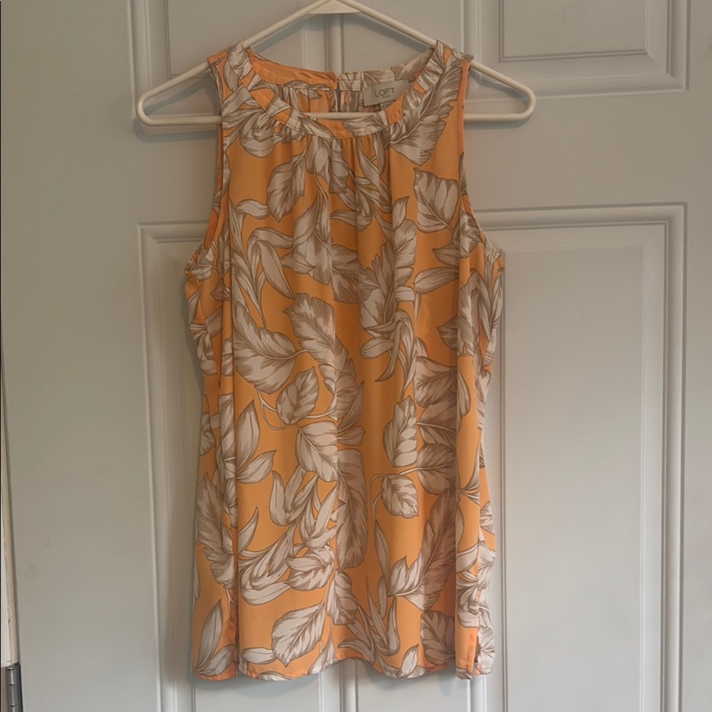 ❤️2.$15 or 3/$21❤️ LOFT Orange Sleeveless Tank Top w/Tropical Print, Size Small
